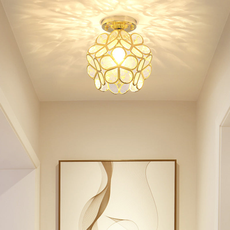 Antique Gold Colonial Style Petal Polyhedron Ceiling Light Flush - Mount Lamp