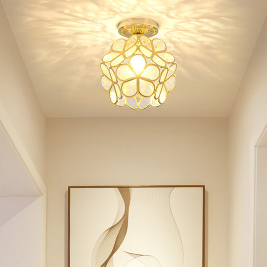 Antique Gold Colonial Style Petal Polyhedron Ceiling Light Flush - Mount Lamp