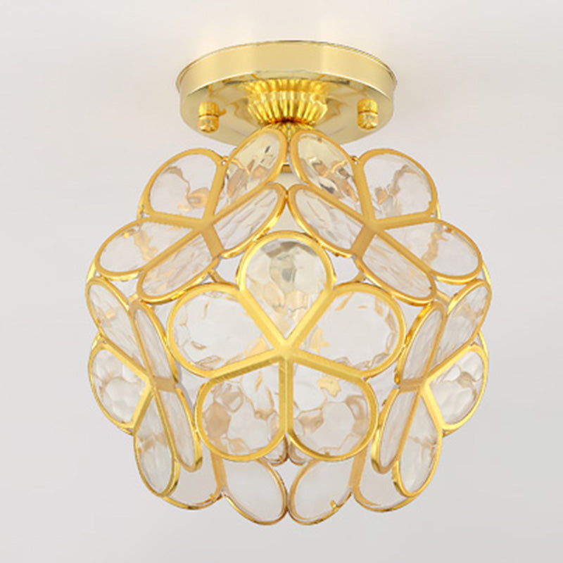 Antique Gold Colonial Style Petal Polyhedron Ceiling Light Flush - Mount Lamp