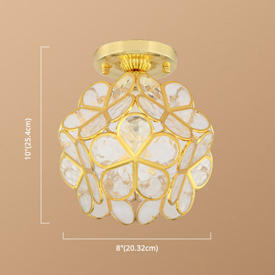 Antique Gold Colonial Style Petal Polyhedron Ceiling Light Flush - Mount Lamp