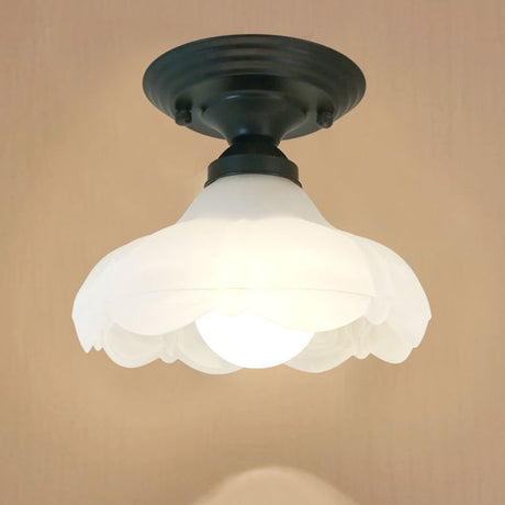 Sleek White Simplicity Ceiling Lamp With Frosted Glass Shade For Bedroom Lighting Black / Flower
