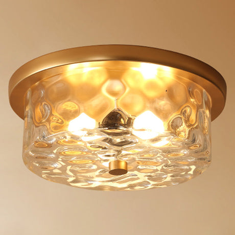 Colonial Style Glass Shade Ceiling Light - Polyhedron Flush-Mount For Bedroom Gold / Drum