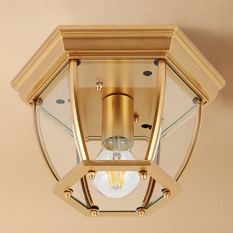 Colonial Style Glass Shade Ceiling Light - Polyhedron Flush - Mount For Bedroom