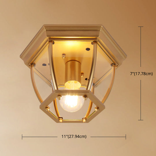Colonial Style Glass Shade Ceiling Light - Polyhedron Flush - Mount For Bedroom