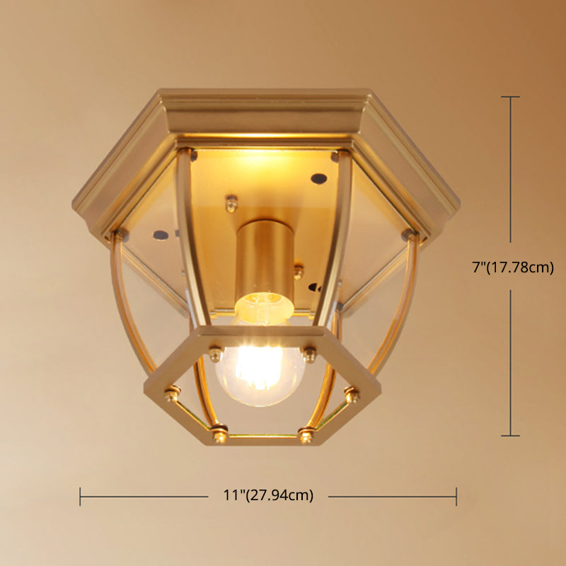Colonial Style Glass Shade Ceiling Light - Polyhedron Flush-Mount For Bedroom