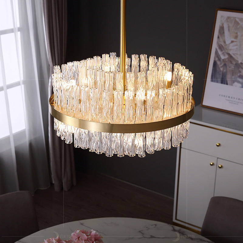 Gold Crystal Drum Chandelier - Postmodern Fluted Design For Elegant Illumination 8 Lights