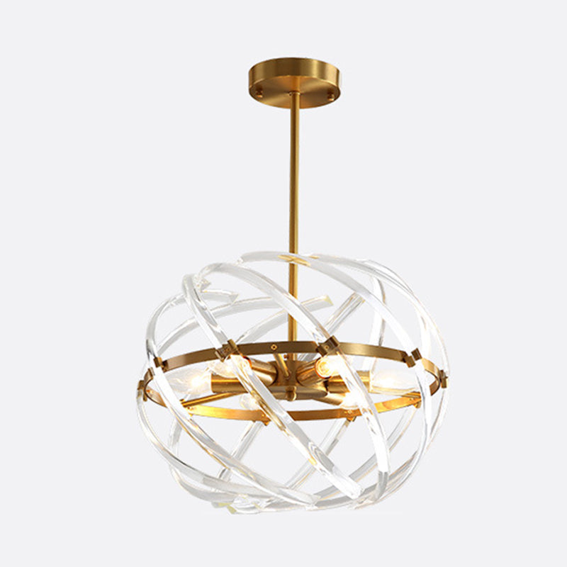 Postmodern 6-Head Bedroom Chandelier - Stylish Gold Hanging Light With Curved Crystal Shades