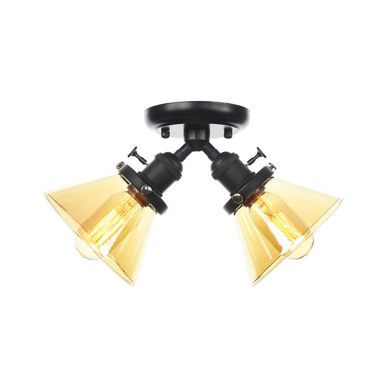 Vintage Style Restaurant Ceiling Light Fixture - 2 Heads Black/Bronze Semi Flush Mount -