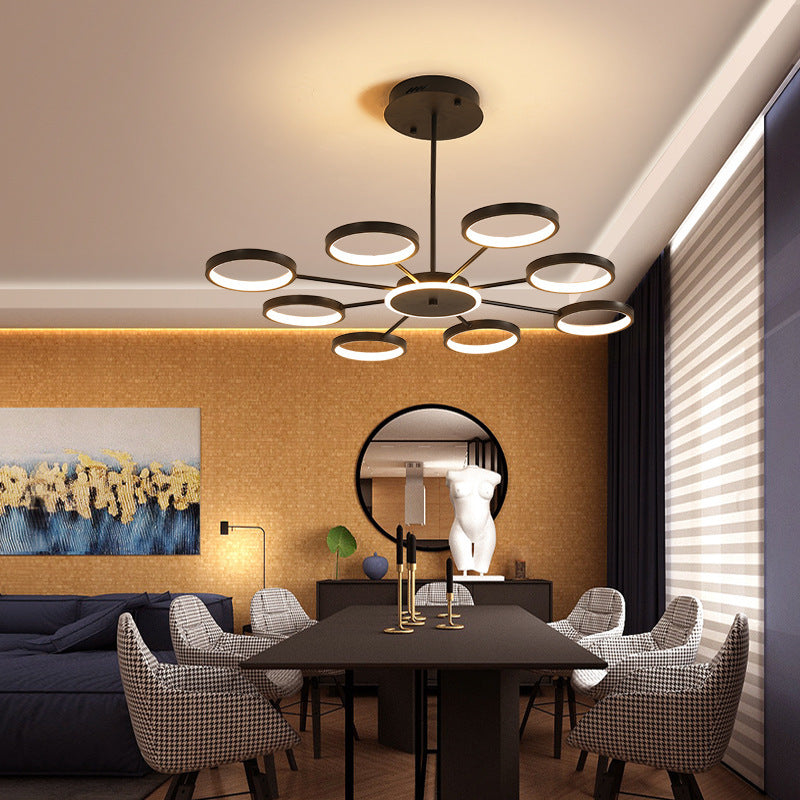 Contemporary Starburst Chandelier For Living Room - Metal Hanging Lamp Kit Black / 36.5 Third Gear