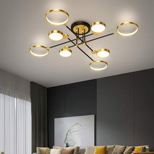Modernist Metal Ring Chandelier Pendant Light With Hanging Cord - Perfect For Living Room