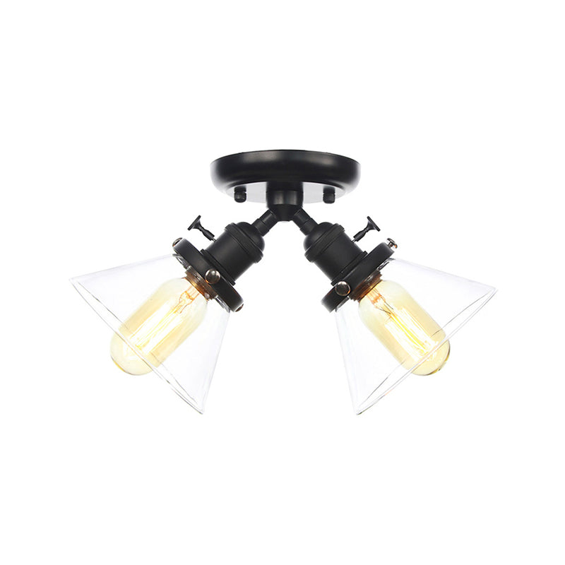 Vintage Style Restaurant Ceiling Light Fixture - 2 Heads Black/Bronze Semi Flush Mount -
