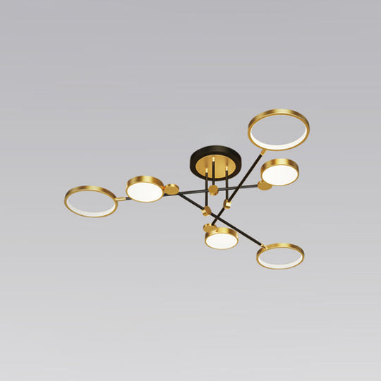 Modernist Metal Ring Chandelier Pendant Light With Hanging Cord - Perfect For Living Room 6 / Gold