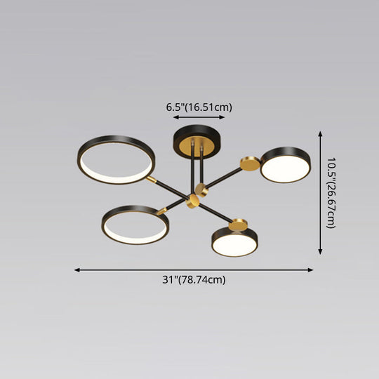 Modernist Metal Ring Chandelier Pendant Light With Hanging Cord - Perfect For Living Room