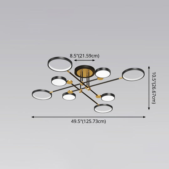 Modernist Metal Ring Chandelier Pendant Light With Hanging Cord - Perfect For Living Room