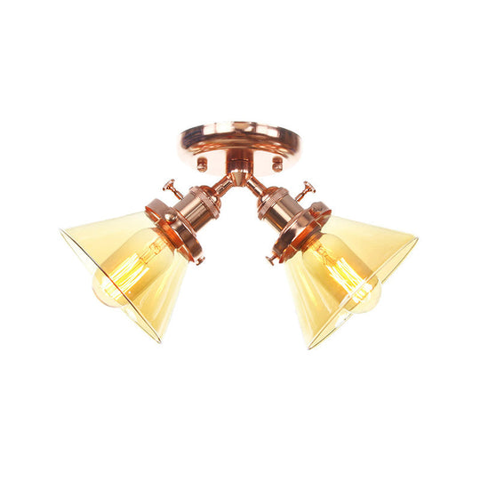 Vintage Style Restaurant Ceiling Light Fixture - 2 Heads Black/Bronze Semi Flush Mount -