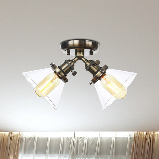 Vintage Style Restaurant Ceiling Light Fixture - 2 Heads Black/Bronze Semi Flush Mount -