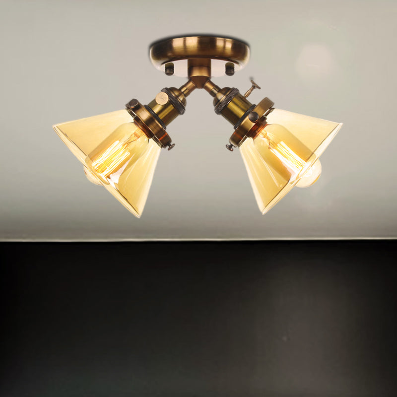 Vintage Style Restaurant Ceiling Light Fixture - 2 Heads Black/Bronze Semi Flush Mount -