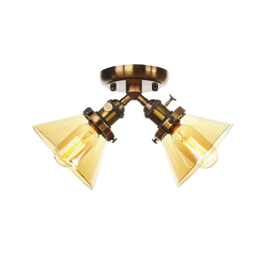 Vintage Style Restaurant Ceiling Light Fixture - 2 Heads Black/Bronze Semi Flush Mount -