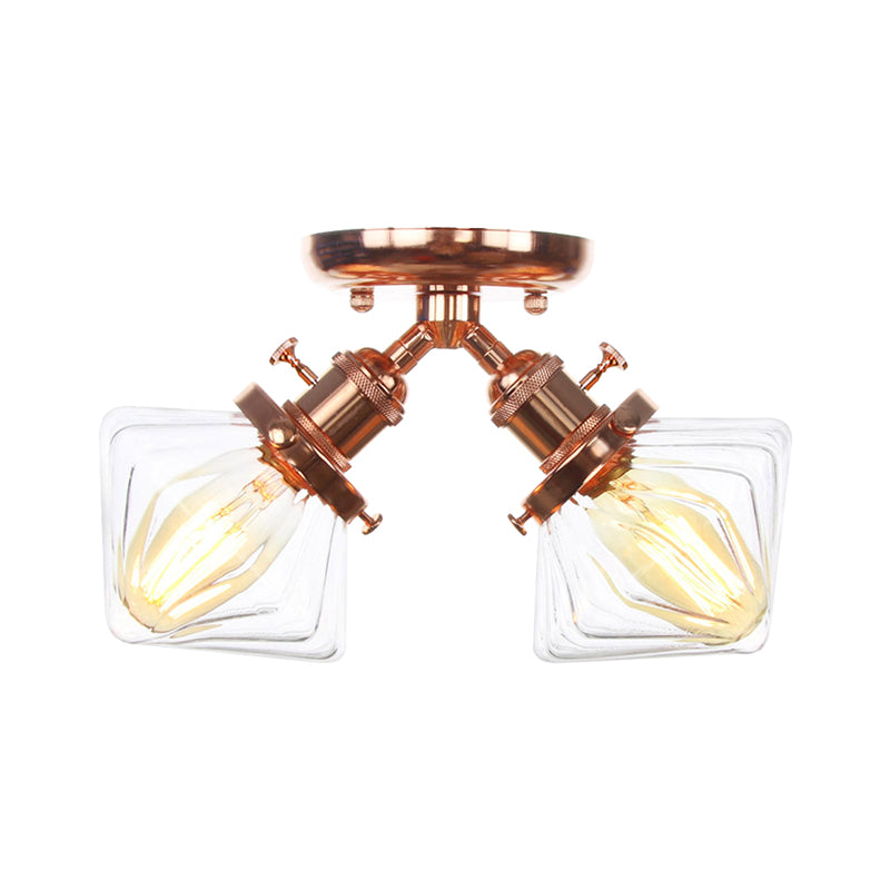 Diamond Amber/Clear Glass Semi Mount Farmhouse Light Fixture - 2 - Light Flush Black/Bronze Design