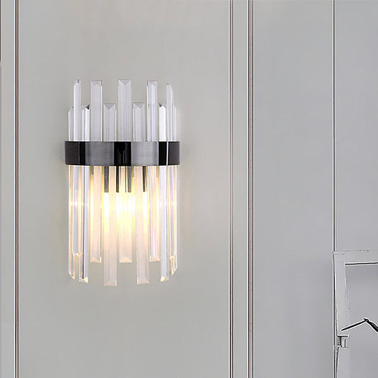 Postmodern Black/Gold Sconce Light Fixture With Crystal Rod Shade - 2 Heads Bedroom Wall