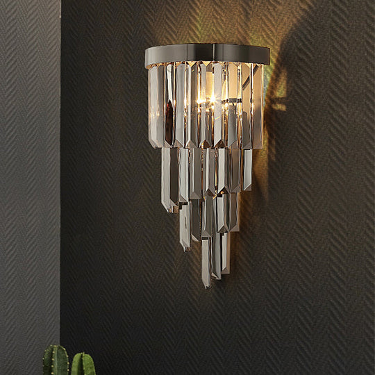 Smoke Gray Crystal Rod Wall Sconce With 2 Lights And 4 Tiers