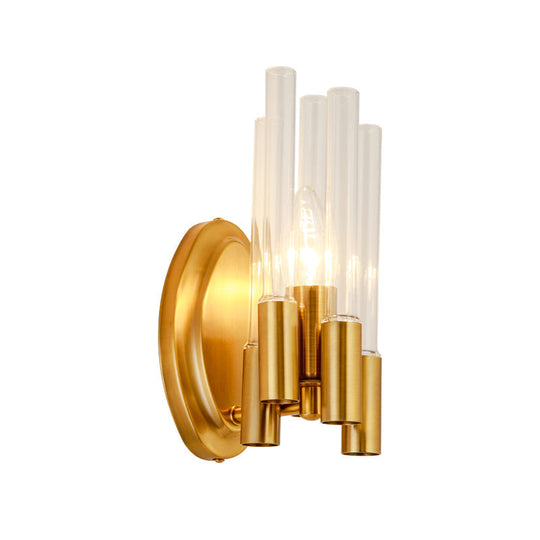 Nordic Gold Tube Wall Mount Sconce Light Fixture - 1 Head Clear Glass Ideal For Living Room