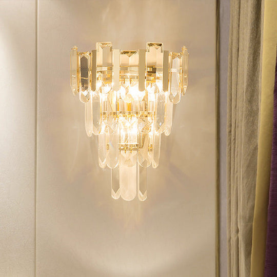 Modern 3-Headed Crystal Wall Sconce With Gold 4-Layer Mount