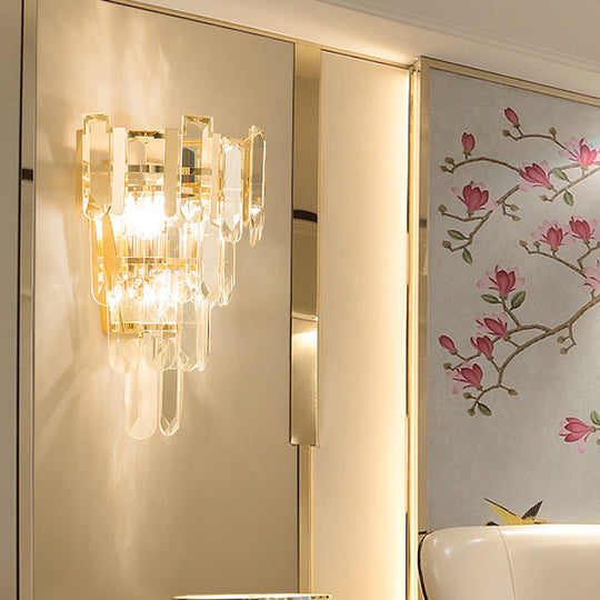 Modern 3-Headed Crystal Wall Sconce With Gold 4-Layer Mount