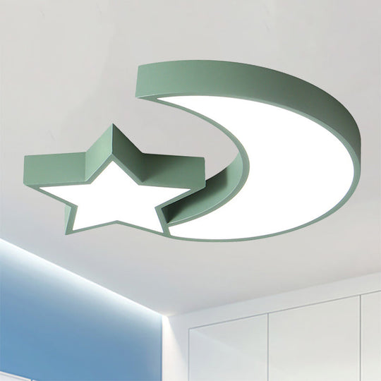 Kids Bedroom Led Ceiling Lamp - Metal Acrylic Flush Mount Light With Star & Moon Design