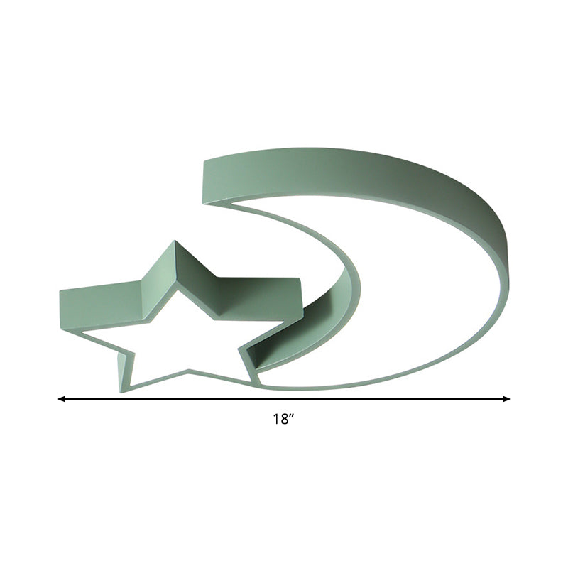 Kid’s Bedroom Led Ceiling Lamp - Metal Acrylic Flush Mount Light With Star & Moon Design