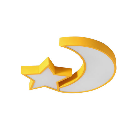 Kids Bedroom Led Ceiling Lamp - Metal Acrylic Flush Mount Light With Star & Moon Design