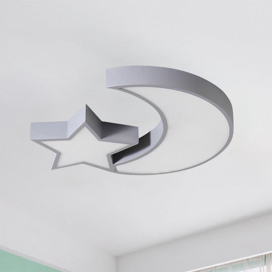 Kid’s Bedroom Led Ceiling Lamp - Metal Acrylic Flush Mount Light With Star & Moon Design