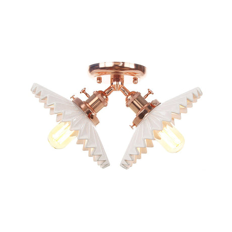 Restaurant Ceiling Light With Scalloped Milk Glass Shade In Black/Bronze Semi-Flush Mount