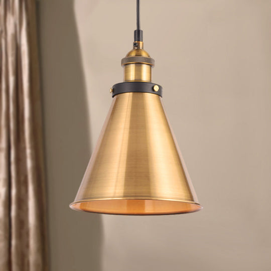 Barn Shade Metal Suspension Light - Industrial Style Adjustable Hanging Ceiling With Brass Finish