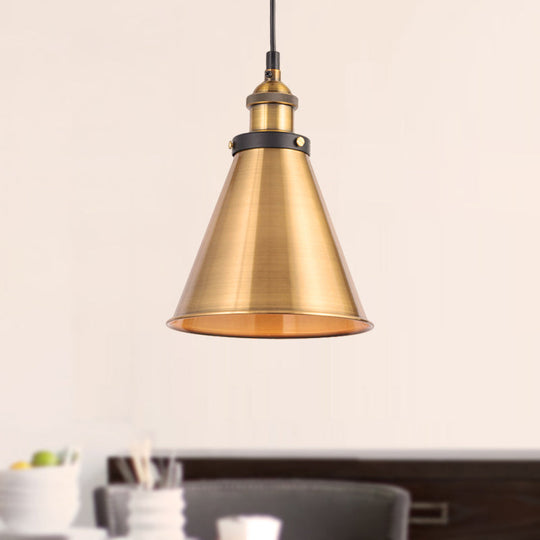 Barn Shade Metal Suspension Light - Industrial Style Adjustable Hanging Ceiling With Brass Finish /