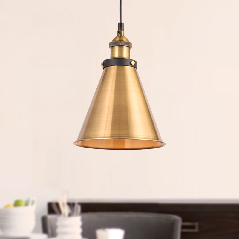 Industrial Style Barn Shade Metal Suspension Light - Adjustable Hanging Ceiling Fixture With Brass