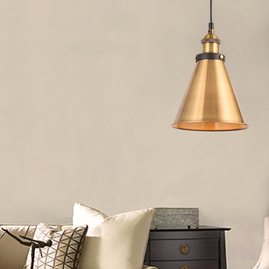Barn Shade Metal Suspension Light - Industrial Style Adjustable Hanging Ceiling With Brass Finish