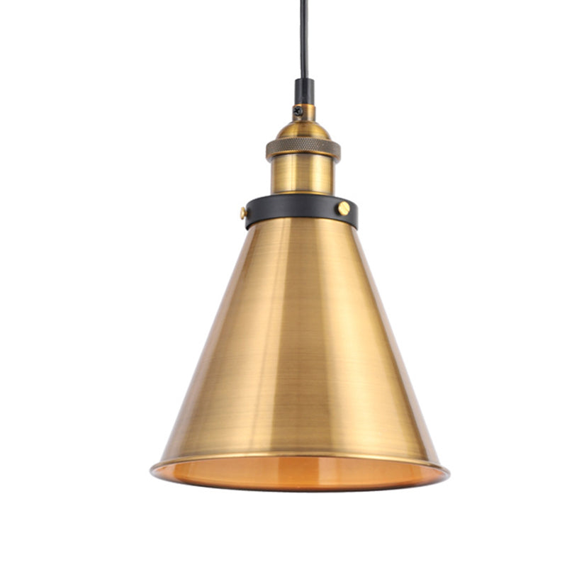 Barn Shade Metal Suspension Light - Industrial Style Adjustable Hanging Ceiling With Brass Finish