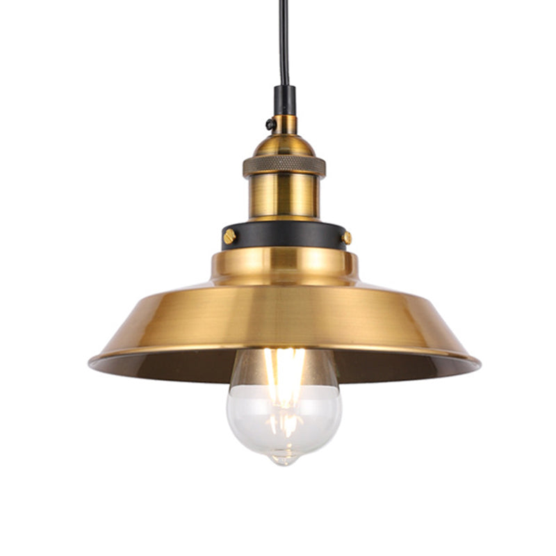 Industrial Style Barn Shade Metal Suspension Light - Adjustable Hanging Ceiling Fixture With Brass