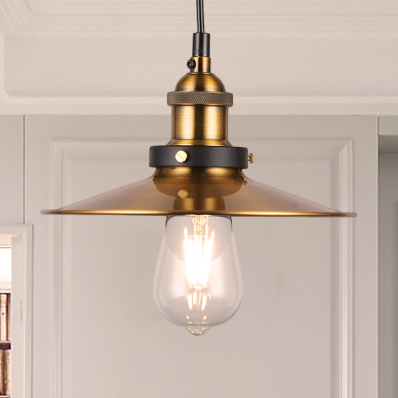 Barn Shade Metal Suspension Light - Industrial Style Adjustable Hanging Ceiling With Brass Finish /