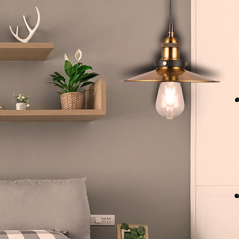 Barn Shade Metal Suspension Light - Industrial Style Adjustable Hanging Ceiling With Brass Finish