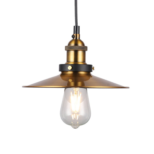 Barn Shade Metal Suspension Light - Industrial Style Adjustable Hanging Ceiling With Brass Finish