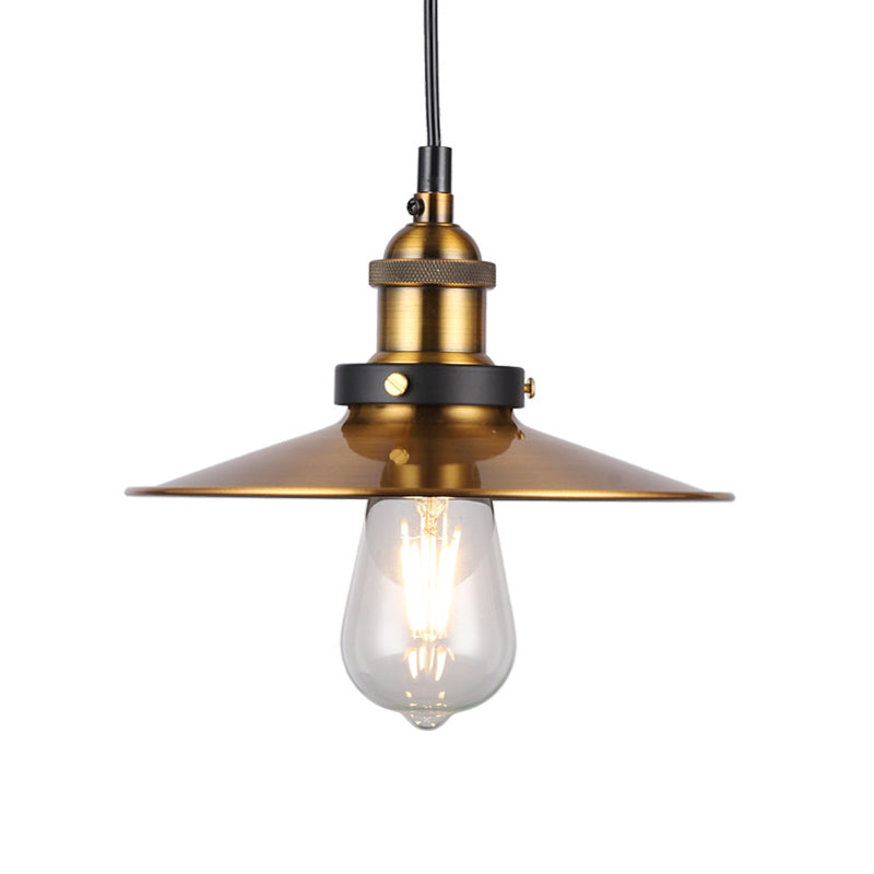 Industrial Style Barn Shade Metal Suspension Light - Adjustable Hanging Ceiling Fixture With Brass