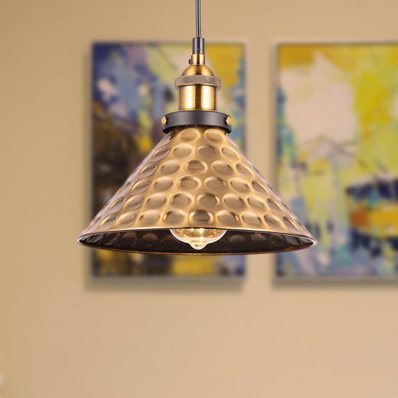 Barn Shade Metal Suspension Light - Industrial Style Adjustable Hanging Ceiling With Brass Finish