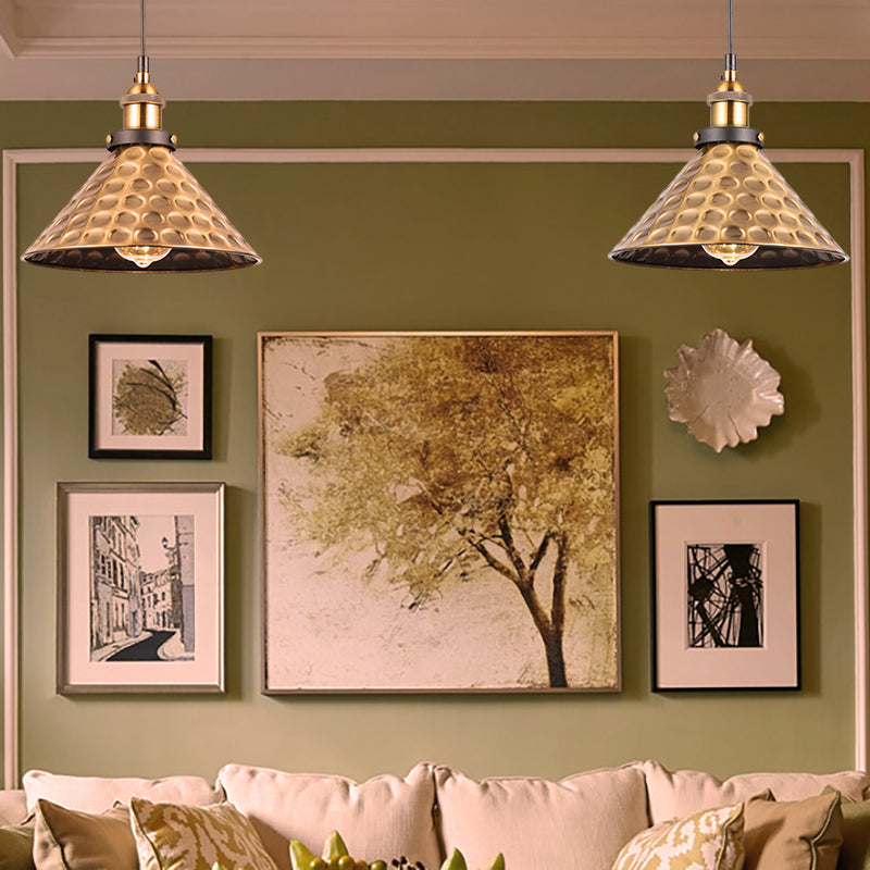 Barn Shade Metal Suspension Light - Industrial Style Adjustable Hanging Ceiling With Brass Finish