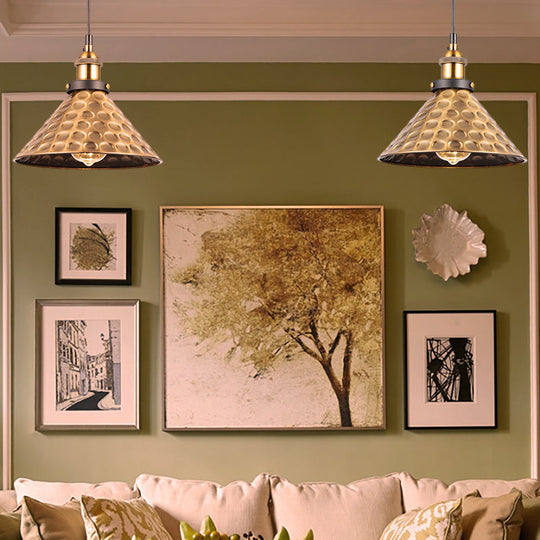 Barn Shade Metal Suspension Light - Industrial Style Adjustable Hanging Ceiling With Brass Finish