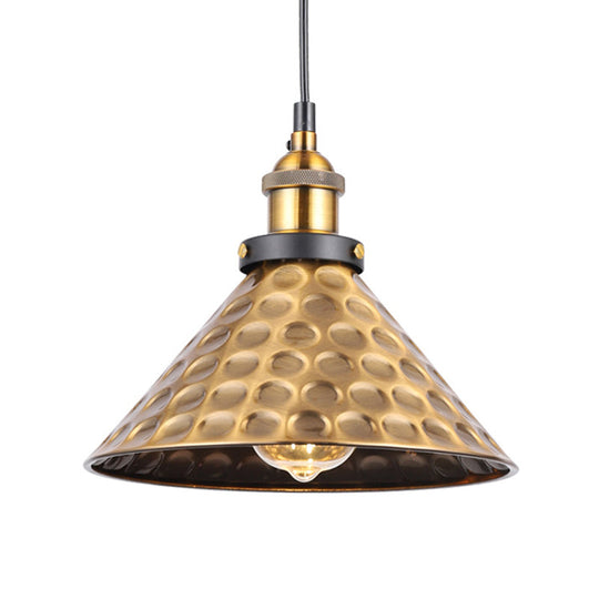Barn Shade Metal Suspension Light - Industrial Style Adjustable Hanging Ceiling With Brass Finish