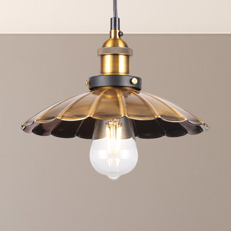 Industrial Style Barn Shade Metal Suspension Light - Adjustable Hanging Ceiling Fixture With Brass