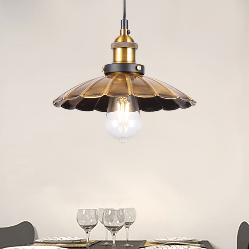 Barn Shade Metal Suspension Light - Industrial Style Adjustable Hanging Ceiling With Brass Finish
