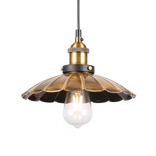 Barn Shade Metal Suspension Light - Industrial Style Adjustable Hanging Ceiling With Brass Finish